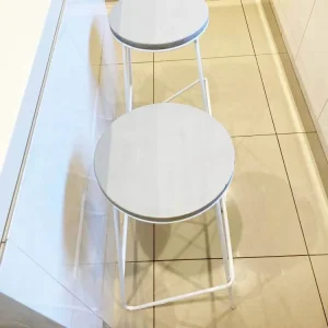 Two White Breakfast Bar Stools with Wooden Top and Metal Base - Image 2
