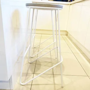 Two White Breakfast Bar Stools with Wooden Top and Metal Base - Image 3