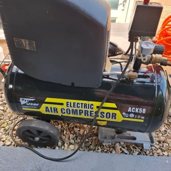 Ack50 air compressor with die grinder, nail gun, and tools