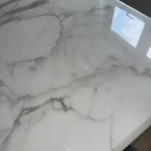 Marble dining table and 4 grey suede chairs - Image 7