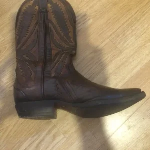 HAND MADE MONTANA BOOTS, PATINA LEATHER MOTIFS, BROWN SIZE 8 UK - Image 5