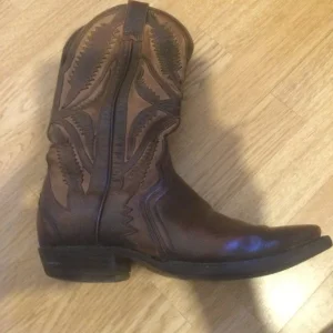 HAND MADE MONTANA BOOTS, PATINA LEATHER MOTIFS, BROWN SIZE 8 UK - Image 6