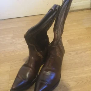 HAND MADE MONTANA BOOTS, PATINA LEATHER MOTIFS, BROWN SIZE 8 UK