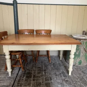 Vintage pine Farmhouse dining table and six chairs