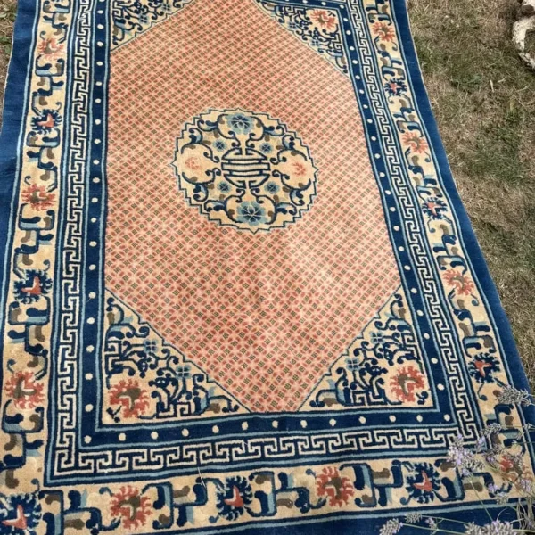 Beautiful blue and orange wool rug
