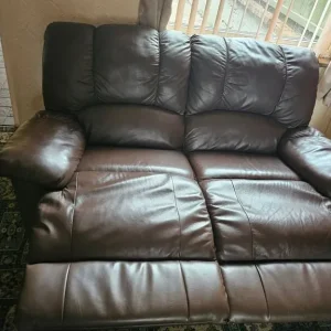 2 seater leather look sofa - Image 4