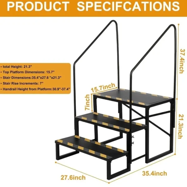 RV steps with 2 handrails and 3 steps