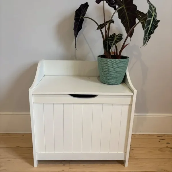White Wooden Monks Bench with Storage Compartment