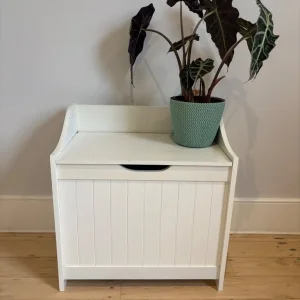White Wooden Monks Bench with Storage Compartment