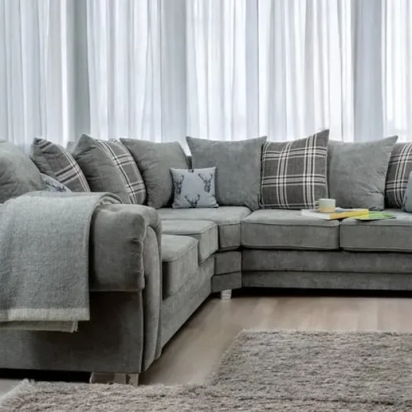 Verona Sofa Set – 3+2 Seater with Corner, Grey Velvet
