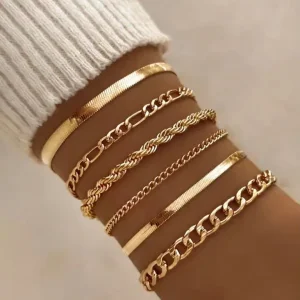 Set of 6 gold-coloured ladies bracelets