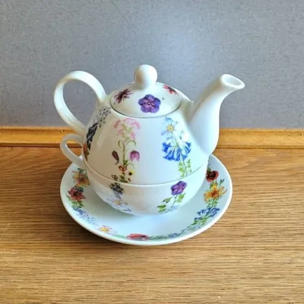 Floral teapot with teacup set for one