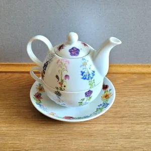 Floral teapot with teacup set for one