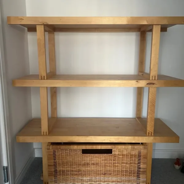 3 tier standing shelf with rattan basket