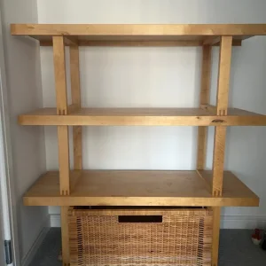 3 tier standing shelf with rattan basket
