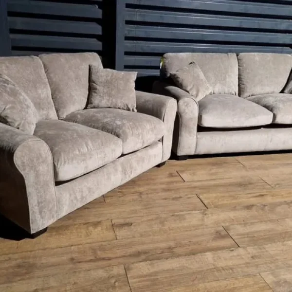 Like New Mink Fabric 3 & 2 Seater Sofas