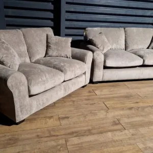 Like New Mink Fabric 3 & 2 Seater Sofas