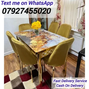 Golden Dining Table with 4 or 6 Chairs - Image 2