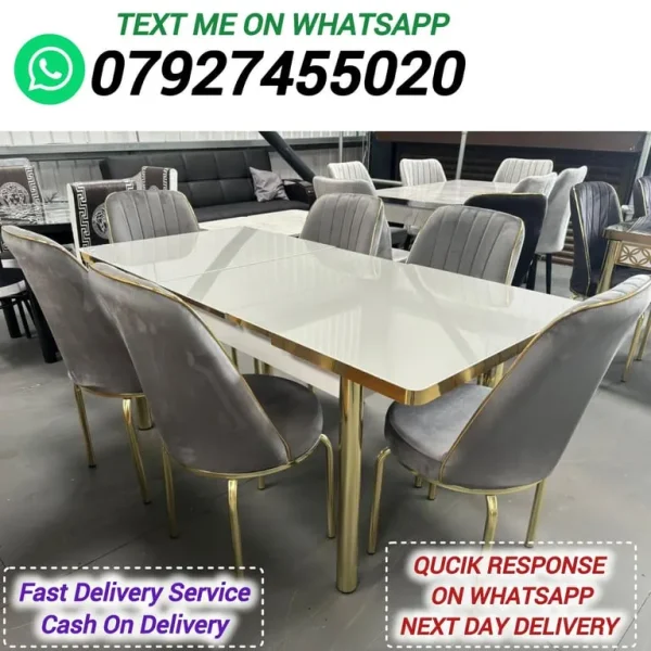 Golden Dining Table with 4 or 6 Chairs