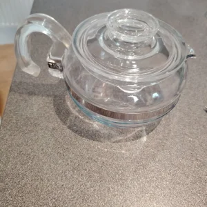 Vintage Pyrex Flameware 8336 6 Cup Clear Glass Coffee Teapot MCM Stainless - Image 2