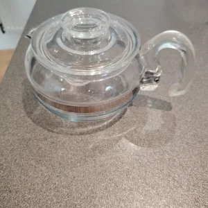 Vintage Pyrex Flameware 8336 6 Cup Clear Glass Coffee Teapot MCM Stainless
