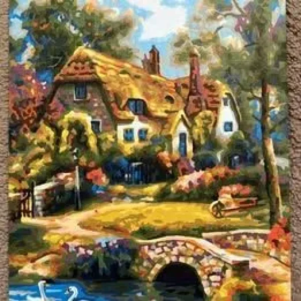 Country Cottage Painting in Frame