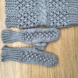 Warm Grey Snood Scarf and Mittens - Image 3