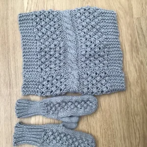 Warm Grey Snood Scarf and Mittens