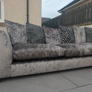 DFS Crushed Velvet L Shaped Silver Sofa - Image 4