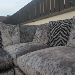 DFS Crushed Velvet L Shaped Silver Sofa - Image 8