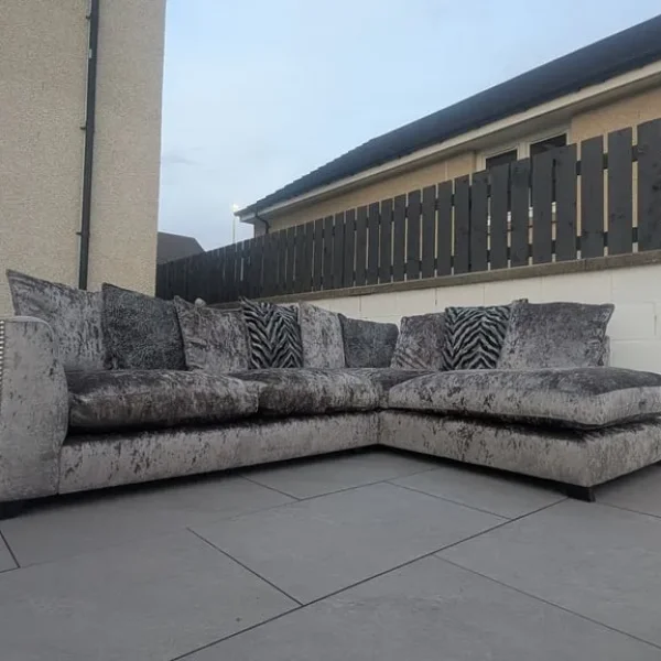 DFS Crushed Velvet L Shaped Silver Sofa