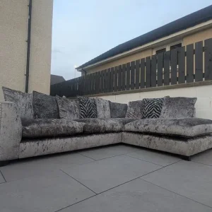 DFS Crushed Velvet L Shaped Silver Sofa