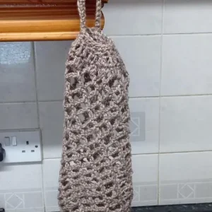 hand crocheted hanging carrier bag holder
