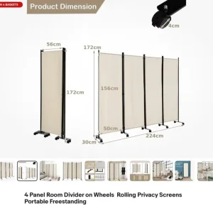 4 panel room divider on wheels - Image 2