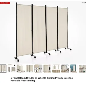 4 panel room divider on wheels - Image 5