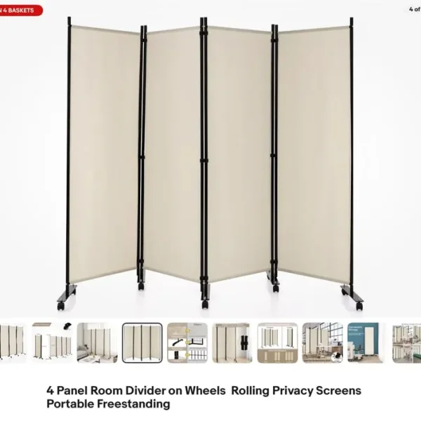 4 panel room divider on wheels
