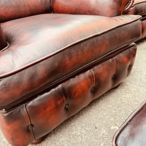 Beautiful pair of chesterfield oxblood leather armchairs with matching footstools - Image 8