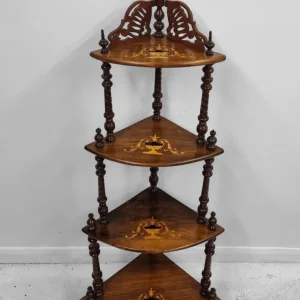 Antique Victorian Inlaid Walnut Corner Whatnot Stand / c.1880 - Image 4