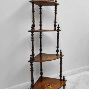 Antique Victorian Inlaid Walnut Corner Whatnot Stand / c.1880 - Image 6