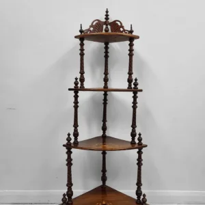 Antique Victorian Inlaid Walnut Corner Whatnot Stand / c.1880 - Image 7