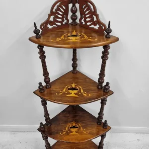 Antique Victorian Inlaid Walnut Corner Whatnot Stand / c.1880 - Image 8