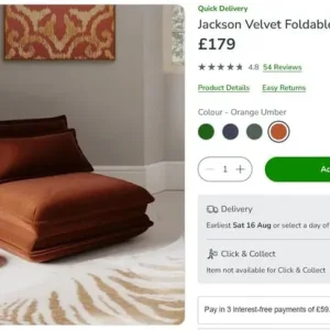 Velvet sofa bed – single, 2-in-1 chair and bed - Image 4