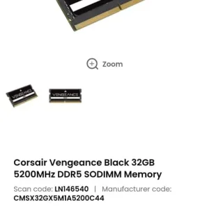 32GB Vengeance DDR5 5200MHz laptop memory