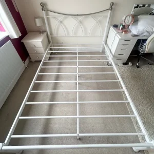 White metal double bed frame