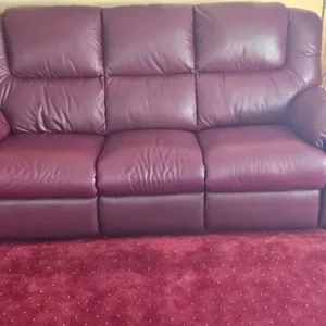 3 1 1 burgundy and wine leather sofa - Image 5