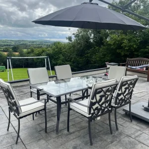 Patio table and six chairs