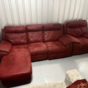 Burgundy recliner corner sofa and armchair set