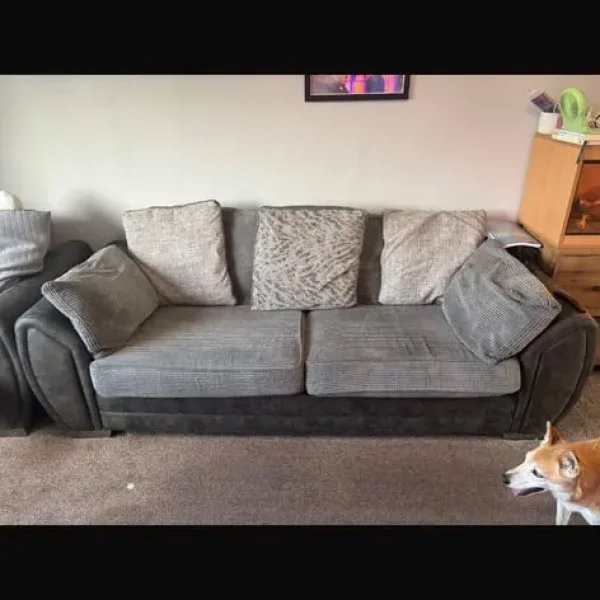 Grey Fabric 3-Seater Sofa with Matching Armchair