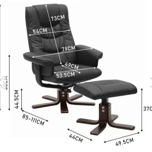 Black leather reclining chair and foot stool - Image 3