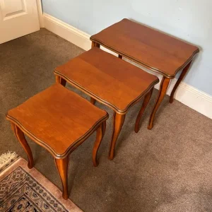 Cherry Wood Nest of Tables with Curved Legs